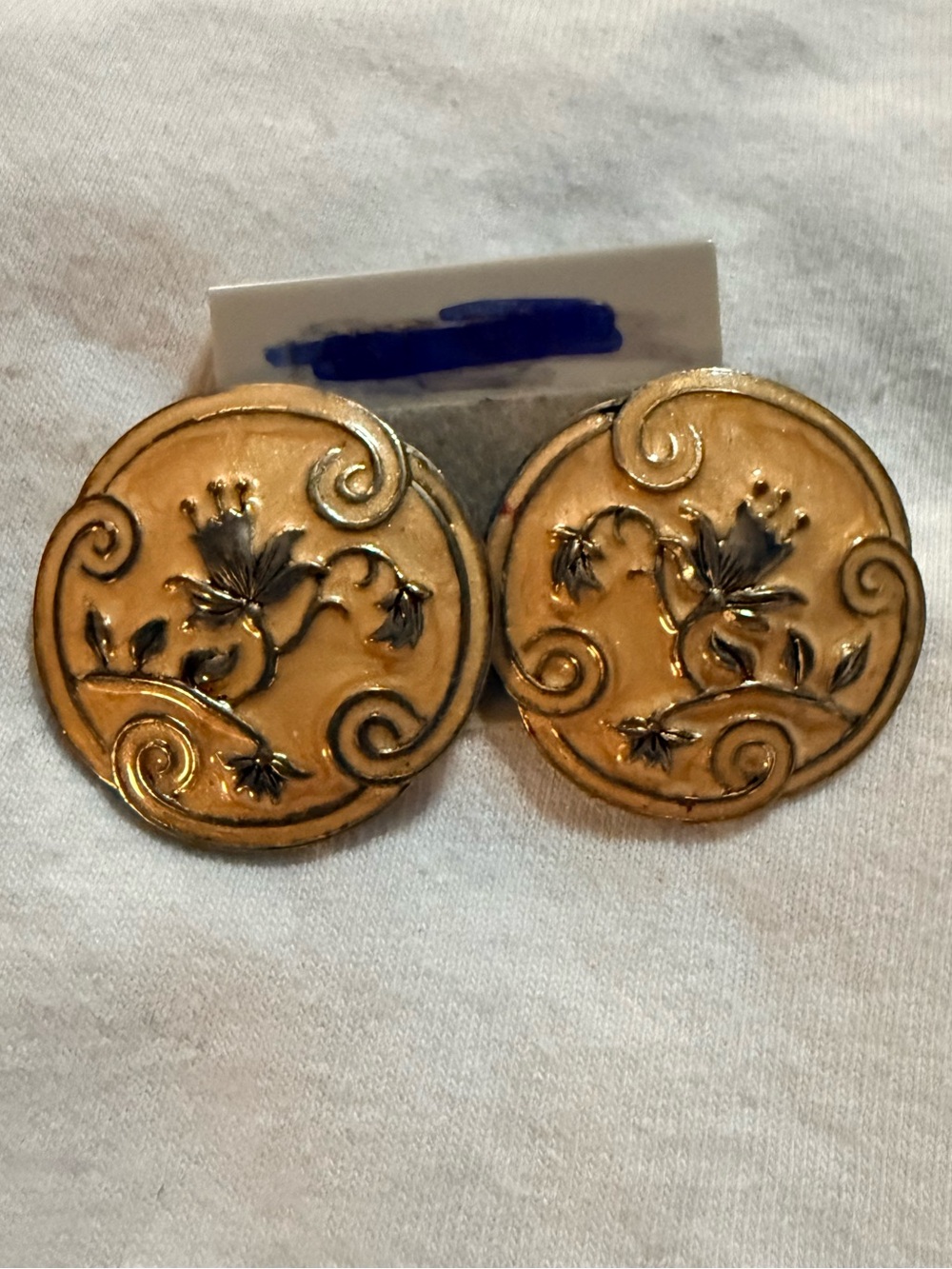 Vintage Berébi Signed Round Floral Scroll Stud Earrings, Gold/Silver Tone Metal